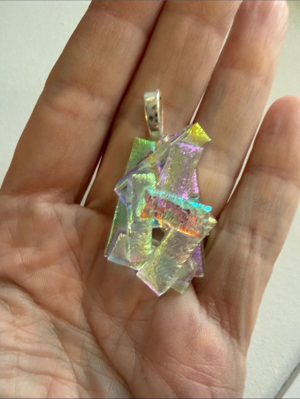 Iridescent Dichroic Glass Pendant Necklace - Multicolor